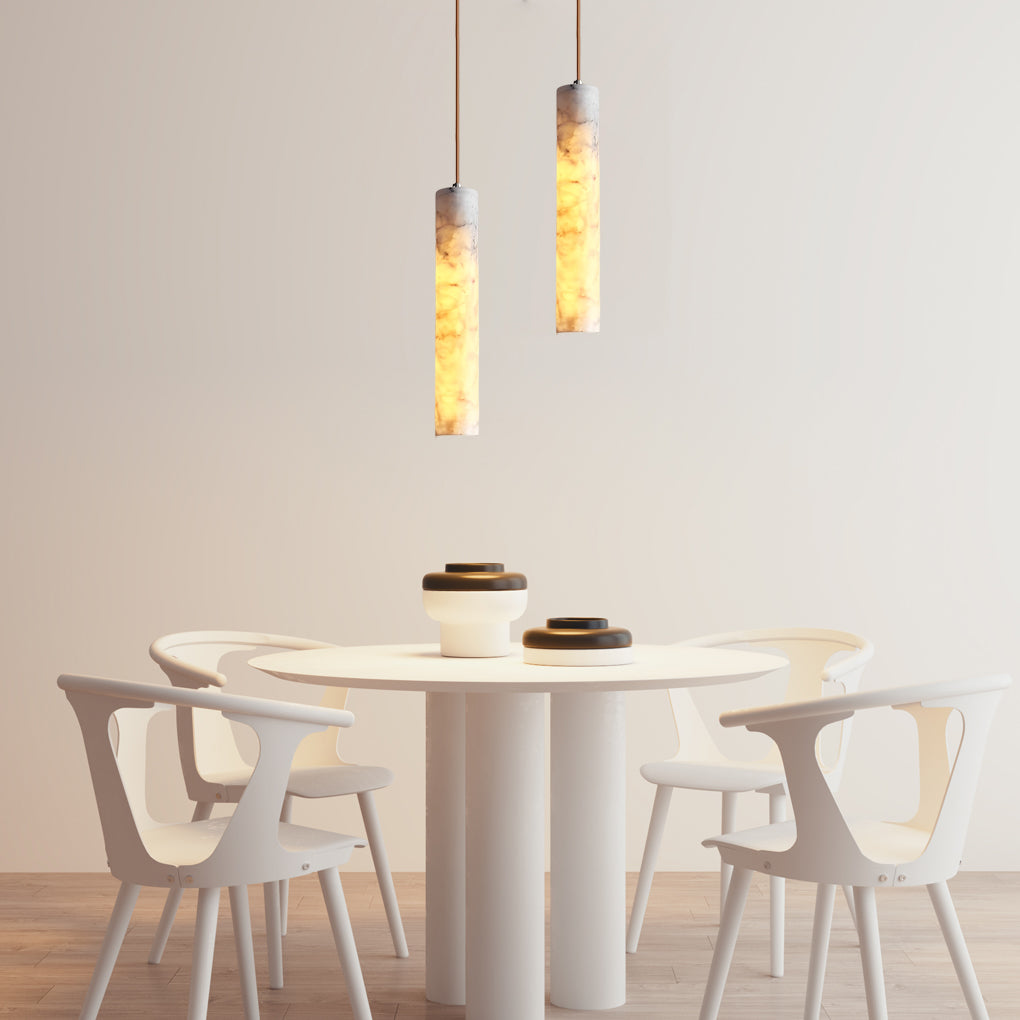 Elongated Cylindrical Marble Texture Minimalist Chandelier Pendant Lightings