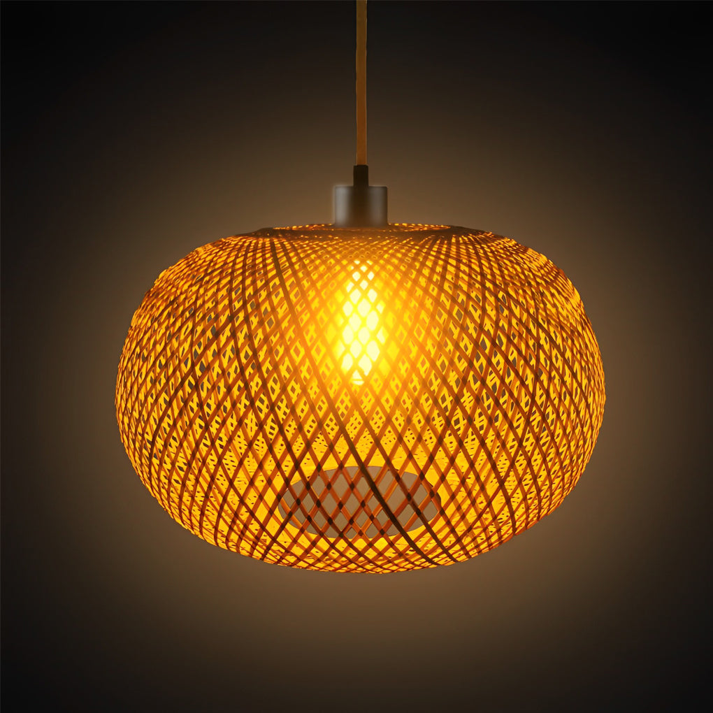 Round Creative Handmade Bamboo Rattan Modern Chandelier Pendant Lightings