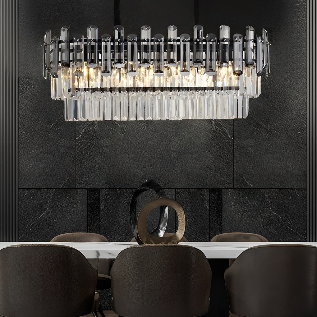 Long Rectangular Three Step Dimming LED Crystal Postmodern Chandelier Design