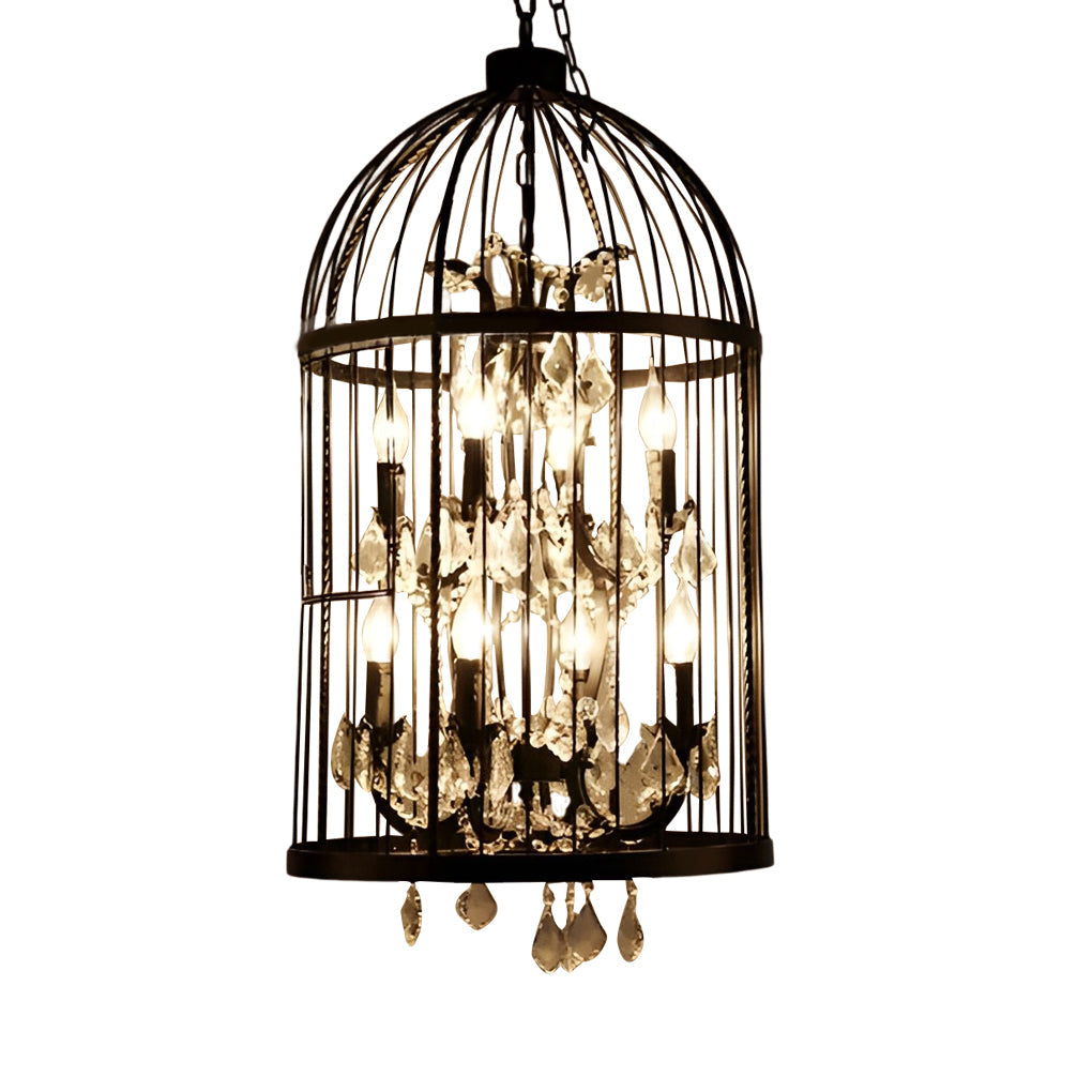 Birdcage Iron Crystal Ornaments Retro Industrial Style Chandelier Light Design