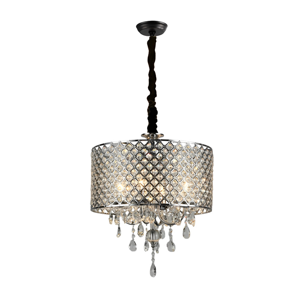 Round Iron Crystal Pendant Retro American Style Chandelier Hanging Lights Design