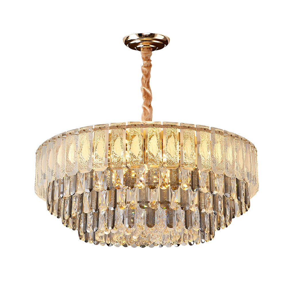 Round Three Step Dimming LED Crystal Strips Postmodern Chandelier Light Design