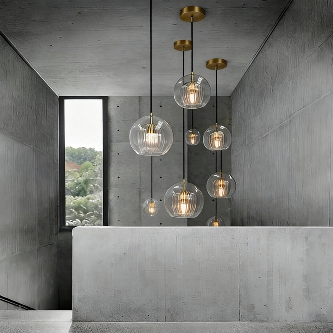 Creative Double Layer Glass Light Fixtureshade Electroplated Brass Chandelier
