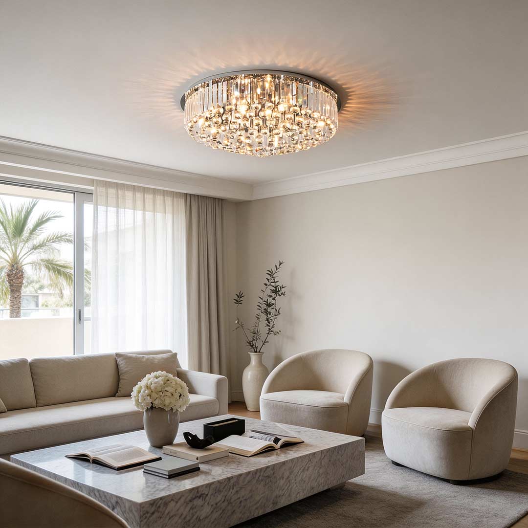 Round Crystal Flush Mount Light Luxury Modern Ceiling Lighting