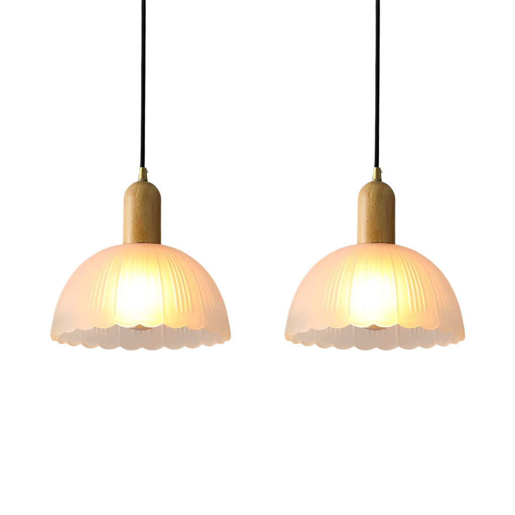 Glass Flower Wood Creative Ins Led Nordic Pendant Lights Hanging Light Fixture