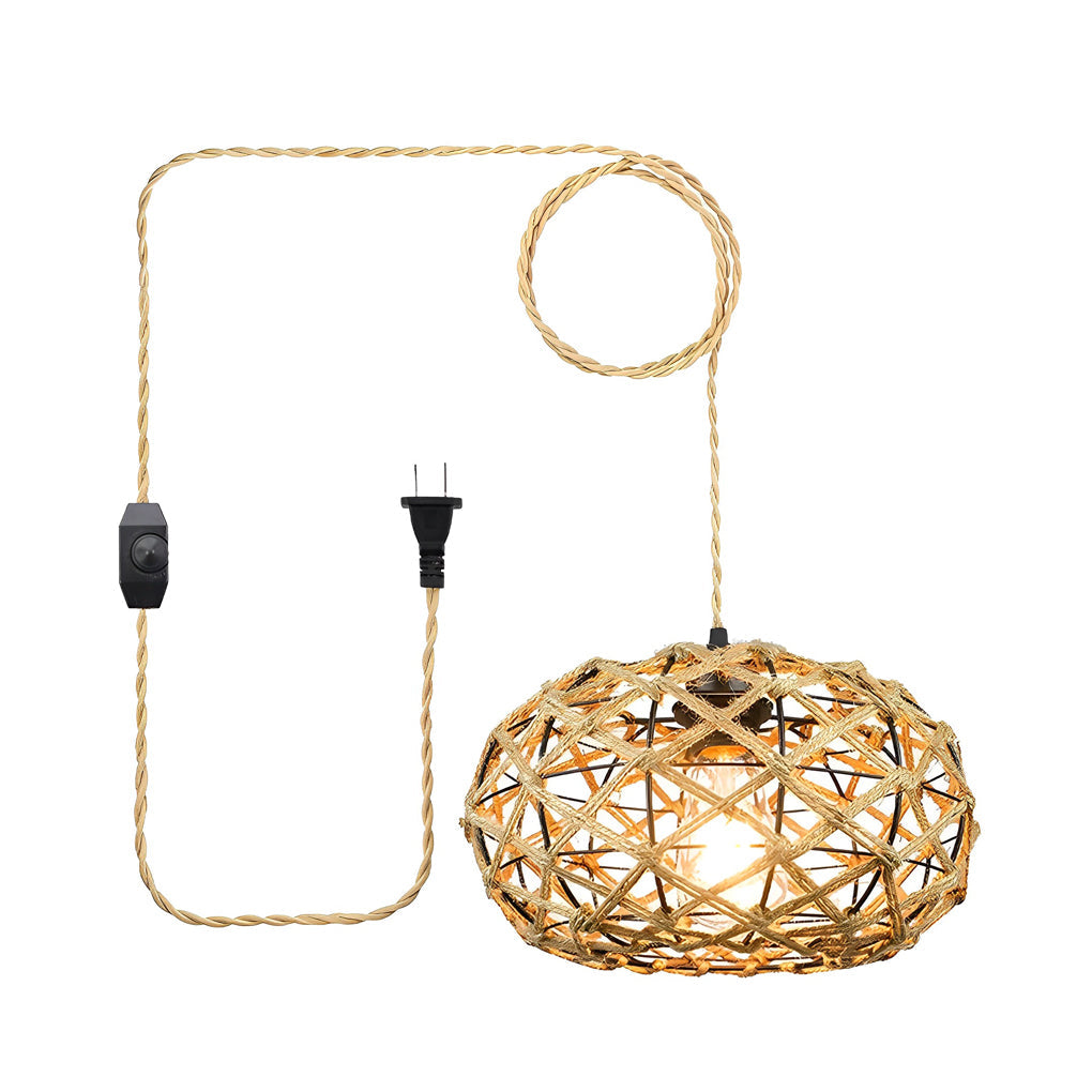 Round Hand Woven Cage Rope Beige Retro Minimalist Ceiling Lighting Chandelier