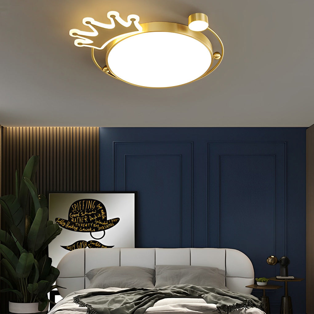 Round Cartoon Crowns Three Step Dimming Copper Modern Ceiling Lighting Fixture