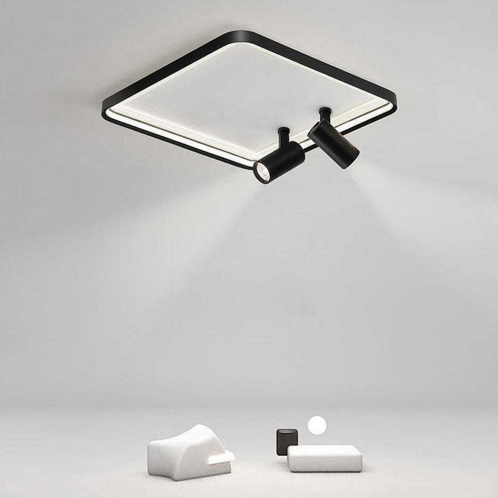 16'' Square Dimmable Flush Mount LED Lights with 2 Adjustable Spotlights Track Lights Design
