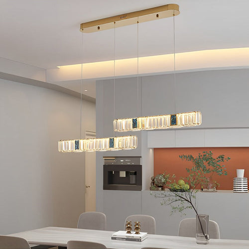 2 Strips Three Step Dimming LED Modern Crystal Dining Room Chandeliers Design