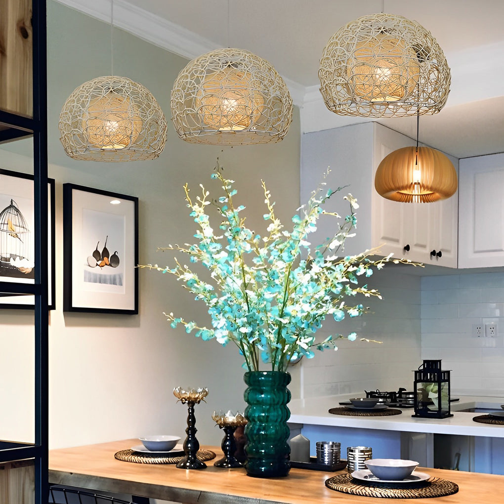 Round Double Layer Rattan Creative Ball Modern Chandelier Pendant Lighting