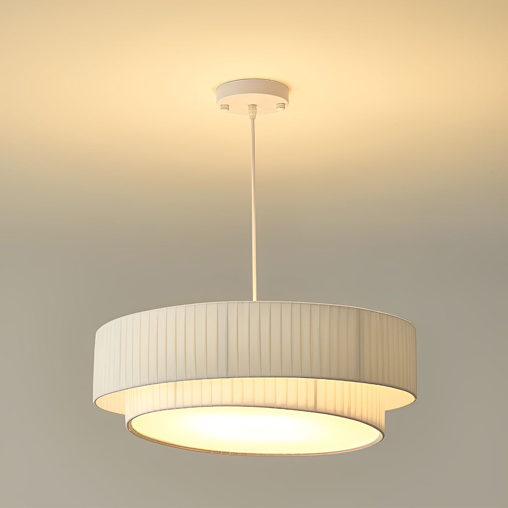 Double Layer Drum Pleated Fabric White Creative Nordic Chandelier Light Design