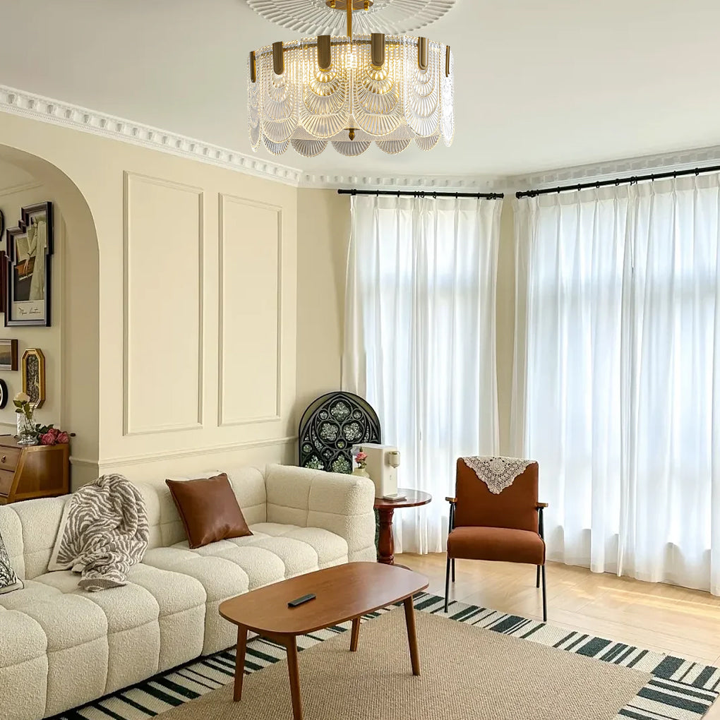 Round French Court Style Glass Three Step Dimming Modern Chandeliers Design