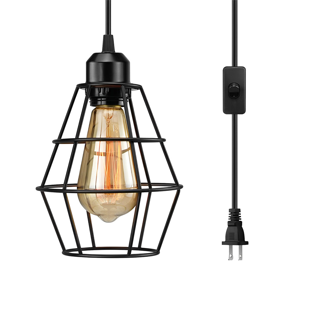 Retro Creative Metal Lantern Cage Shape Industrial Style Chandelier with Button Switch Design