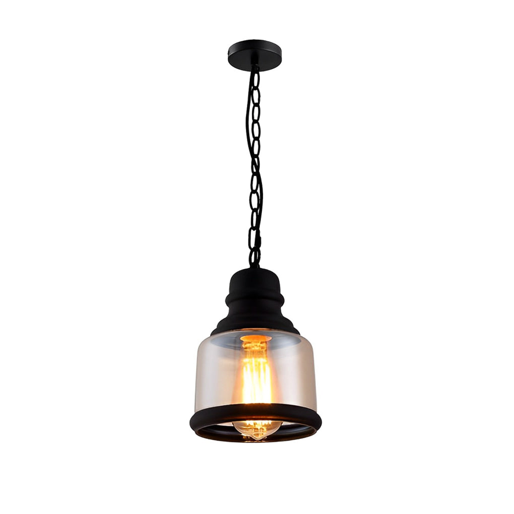 Retro Glass Iron Lantern Shape American Country Style Amber Chandelier Design