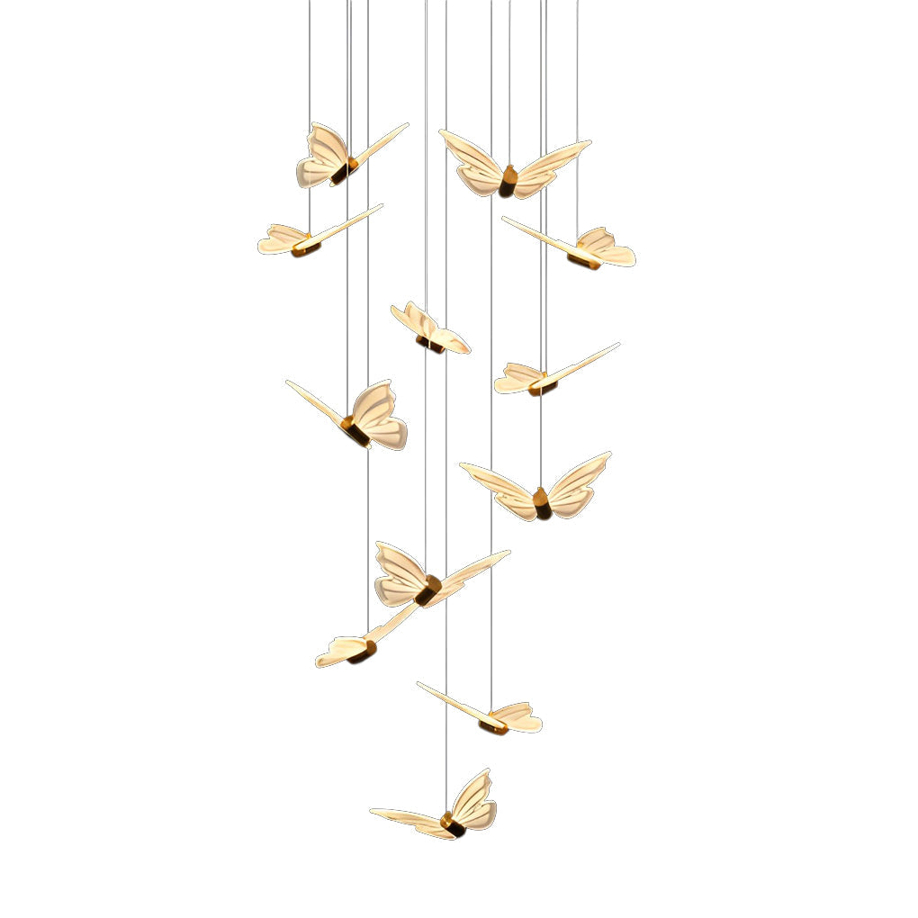 Small Butterflies Creative Three Step Dimming Modern Long Chandelier Design