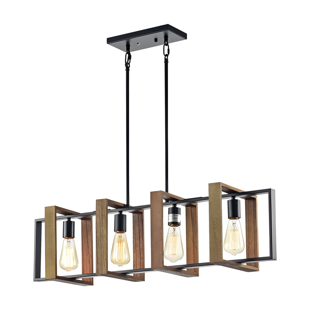 Wood Frame Creative Retro American Style Long Dining Room Chandeliers Design
