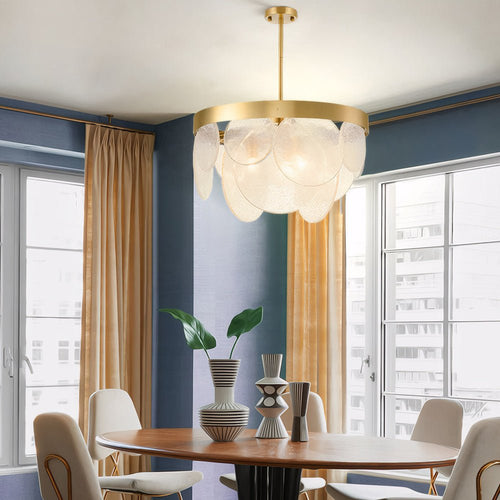 3 - Light Round Semi Flush Mount Glass Chandelier
