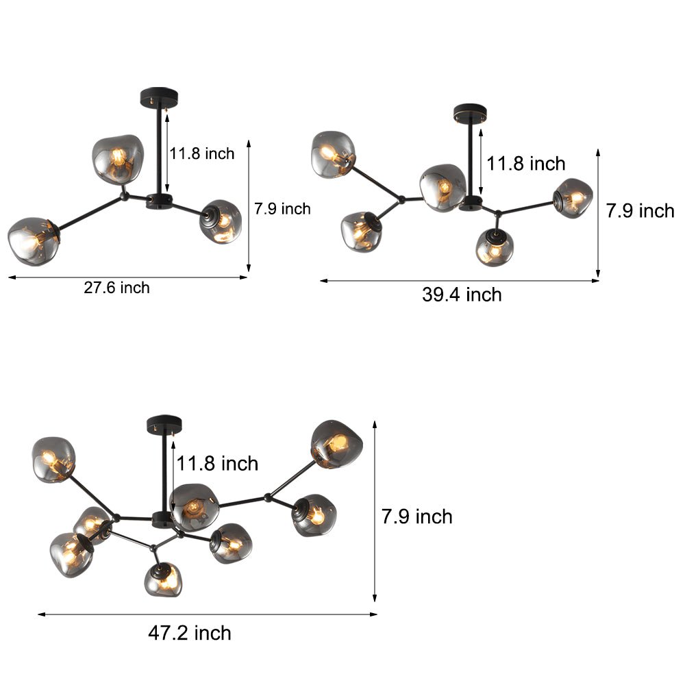 3/5/8 - Light Molecule Dimpled Lava Glass Chandelier with Black Metallic Arms