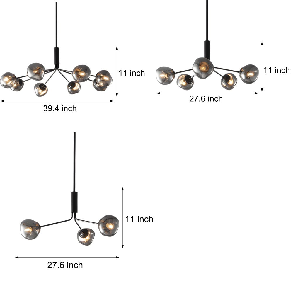 3/5/8 - Light Molecule Dimpled Lava Glass Chandelier with Black Metallic Arms