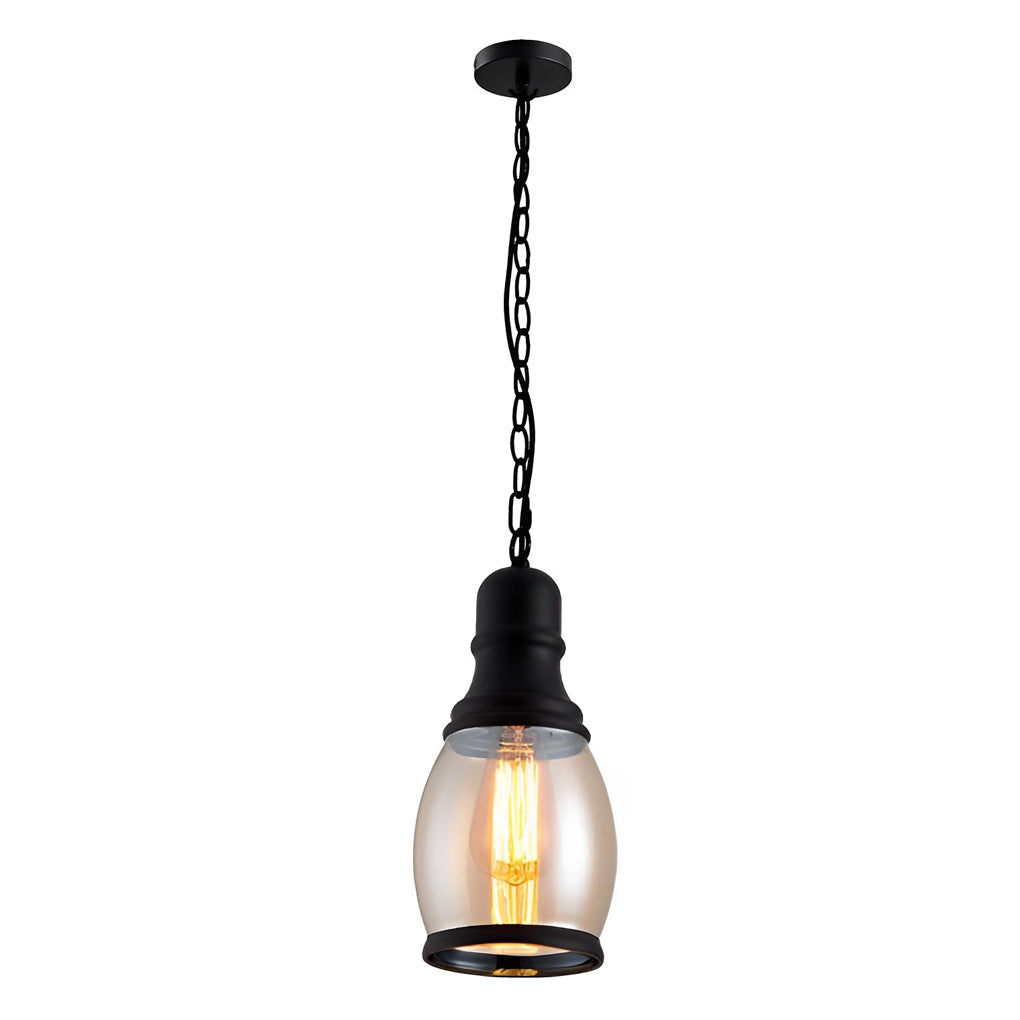 Retro Glass Iron Lantern Shape American Country Style Amber Chandelier Design