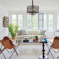 Round Iron Crystal Pendant Retro American Style Chandelier Hanging Lights - Dazuma