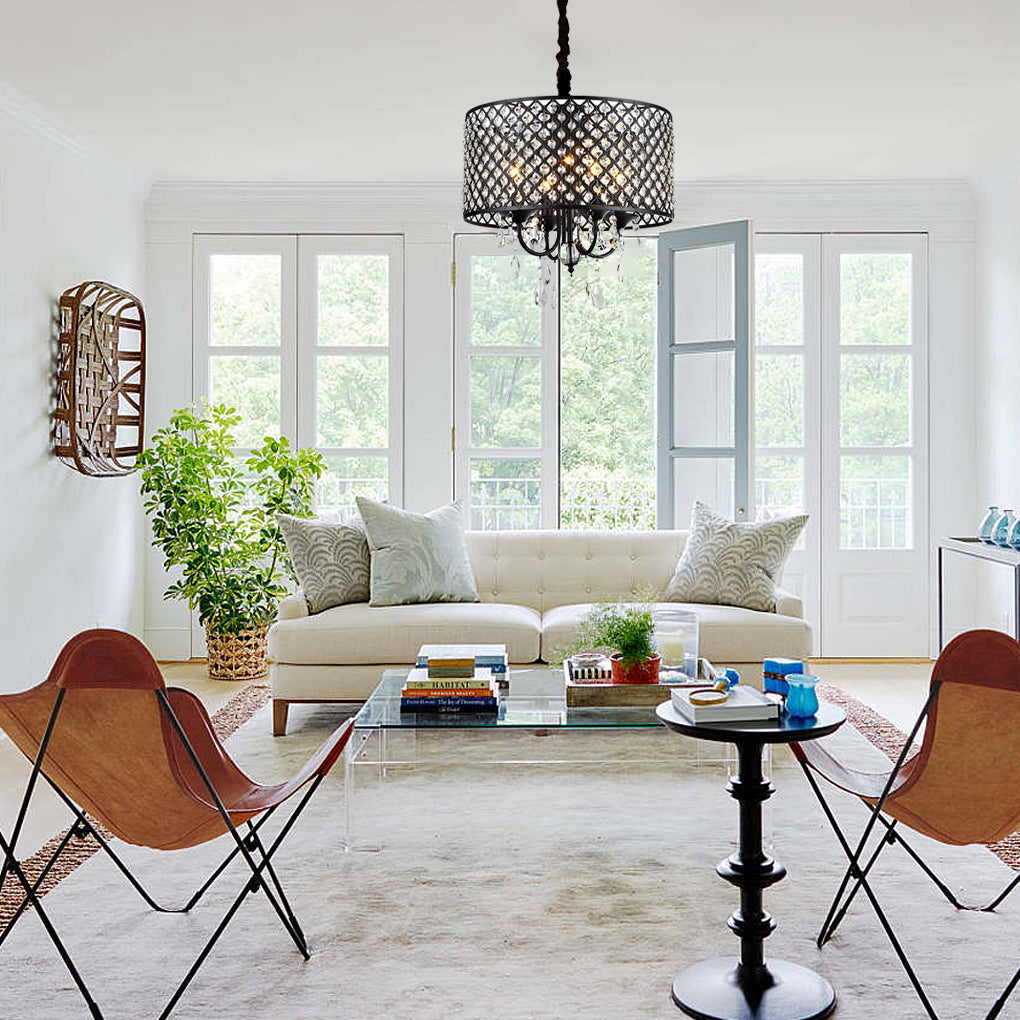 Round Iron Crystal Pendant Retro American Style Chandelier Hanging Lights - Dazuma