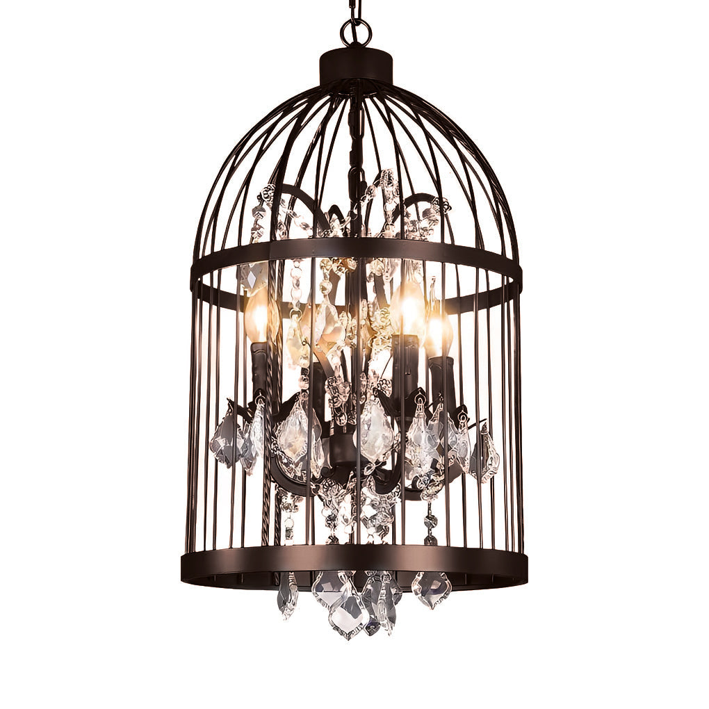 Birdcage Iron Crystal Ornaments Retro Industrial Style Chandelier Light Design