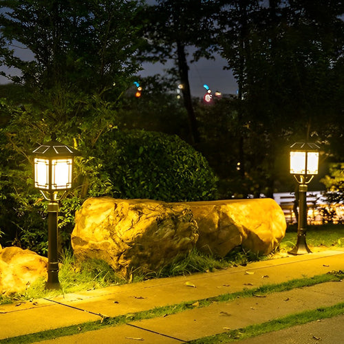 Ancient House Style Solar LED Post Light with 3-Step Dimming Durable Outdoor Lamp