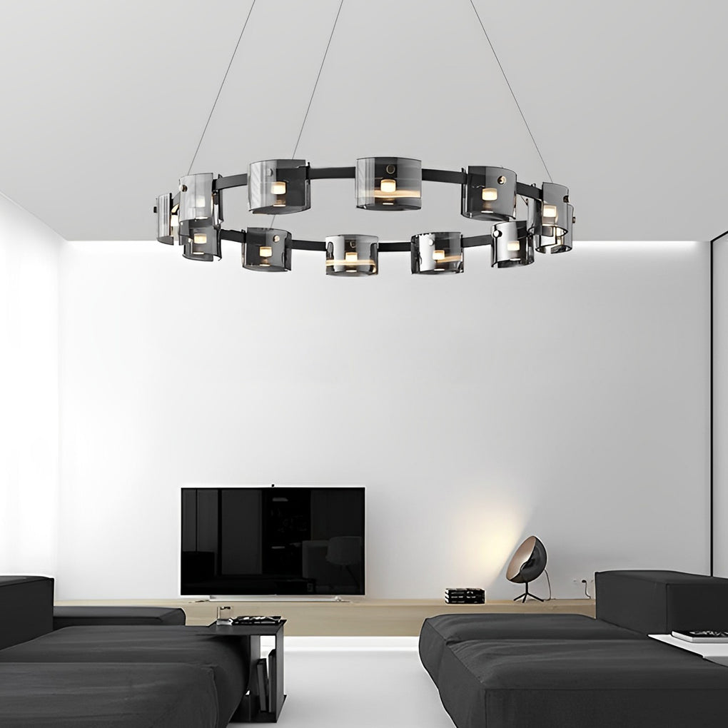 Circle Glass Stepless Dimming LED Brightness Memory Nordic Chandelier Design