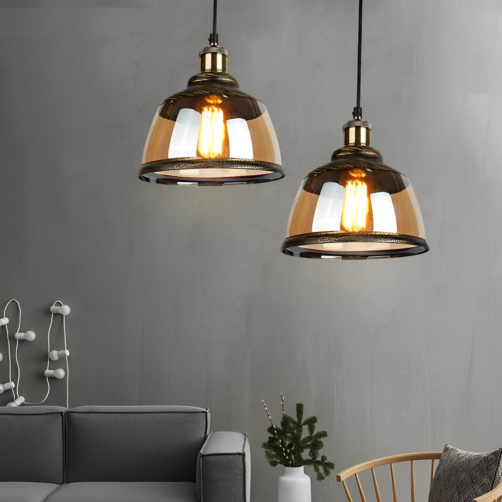 Green Bronze Glass Antique Industrial Style Pendant Lightings Small Chandelier
