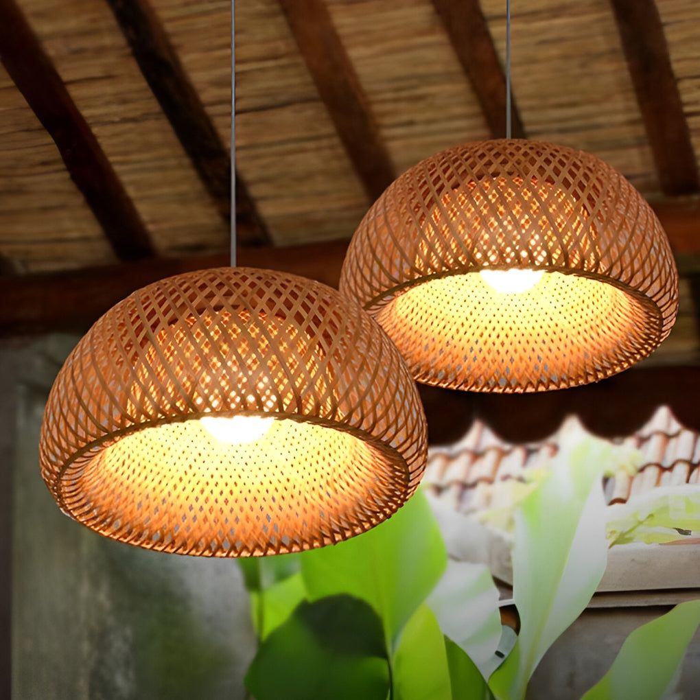 Creative Hand-woven Bamboo Lantern Three Step Dimming LED Chandelier Design