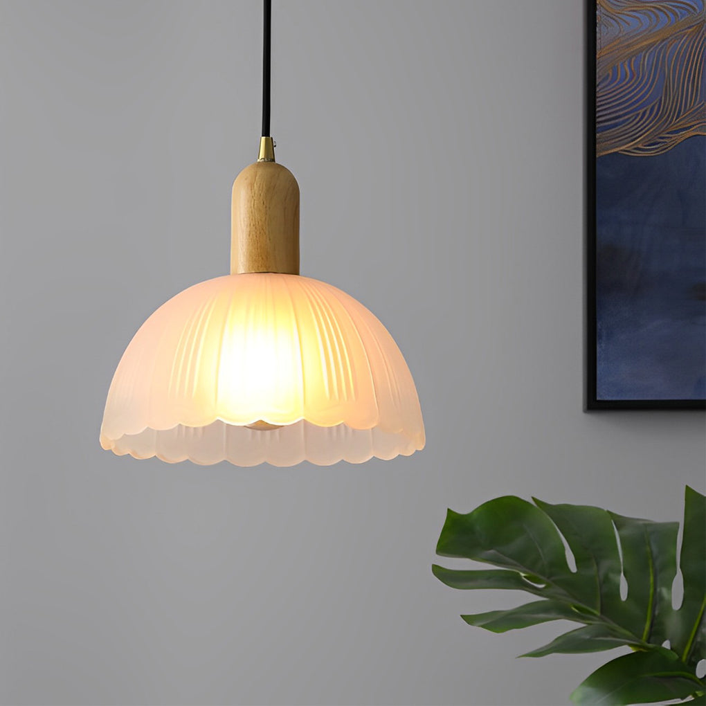 Glass Flower Wood Creative Ins Led Nordic Pendant Lights Hanging Light Fixture