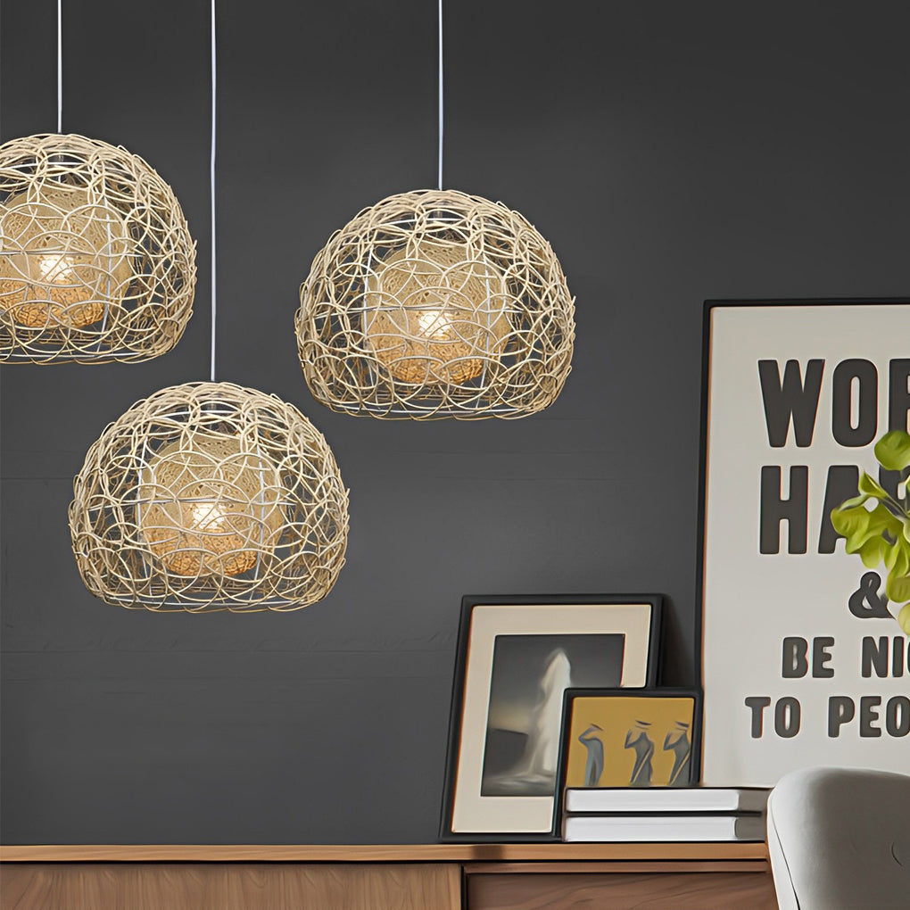 Round Double Layer Rattan Creative Ball Modern Chandelier Pendant Lighting