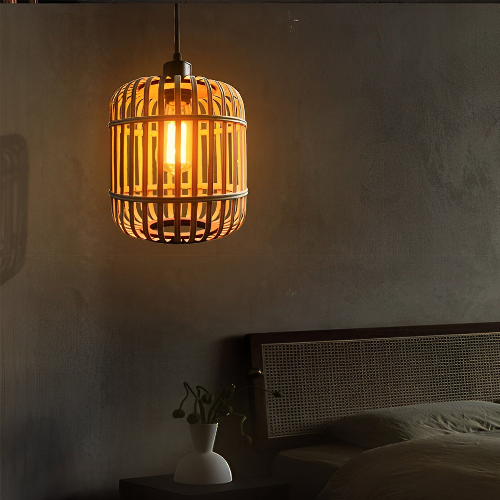 Handmade Rattan Lantern Shape Minimalist Japanese Style Pendant Lights - Dazuzma