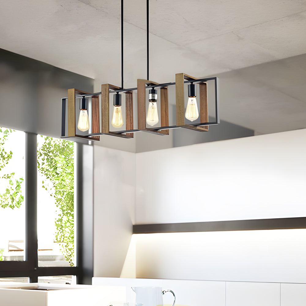 Wood Frame Creative Retro American Style Long Dining Room Chandeliers Design