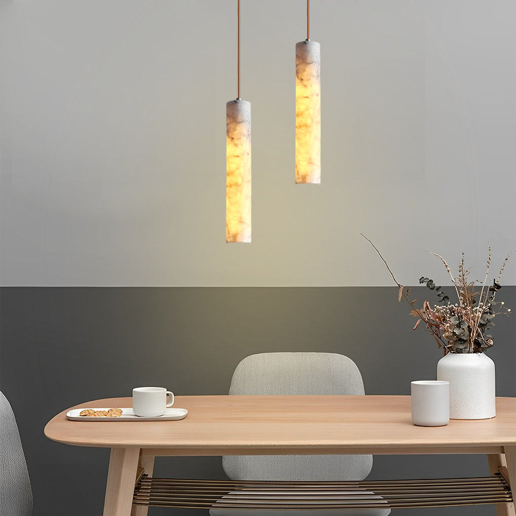 Elongated Cylindrical Marble Texture Minimalist Chandelier Pendant Lightings