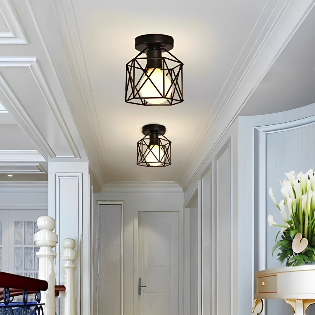 Wire Frame Lantern Outdoor Flush Mount Light Traditional LED Ceiling Light - Dazuma