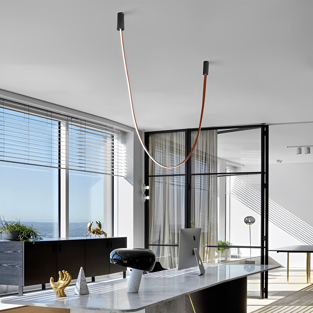 Flexible Long Art Leather Belts Minimalist Duplex Staircase Chandelier Design