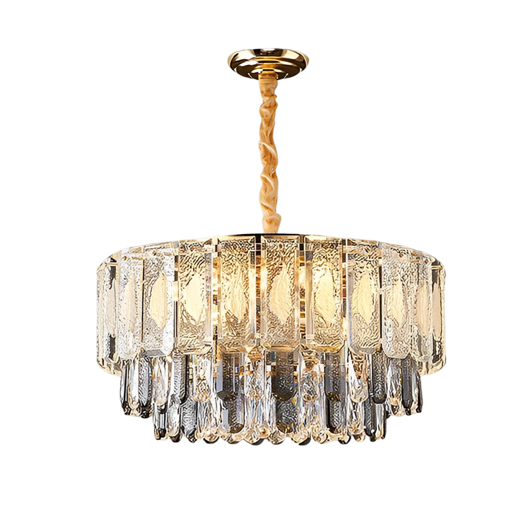 Round Three Step Dimming LED Crystal Strips Postmodern Chandelier Light Design