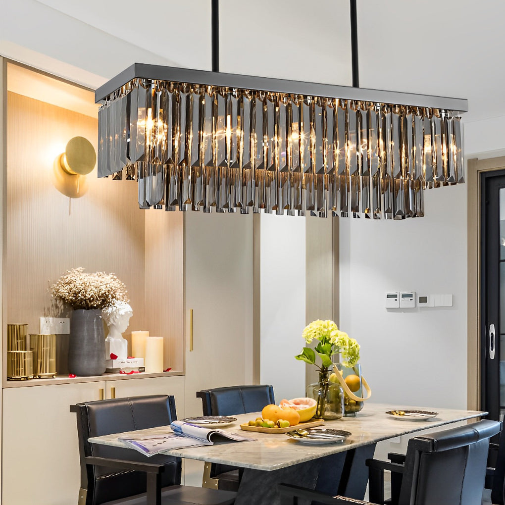 Rectangular Crystal LED 3 Step Dimming Smoke Gray Modern Chandelier - Dazuma