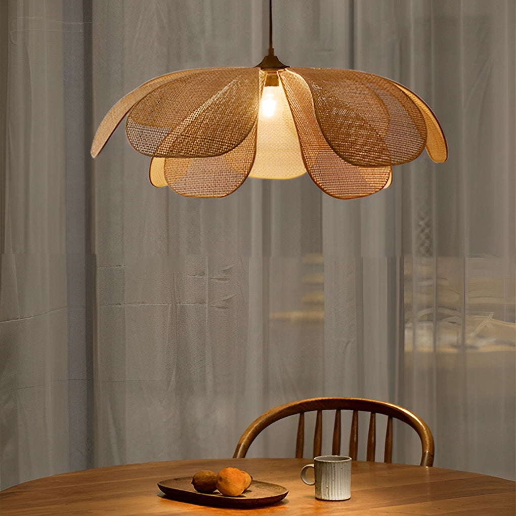 Creative Rattan Flower Petals Three Step Dimming Japanese Style Chandelier Design