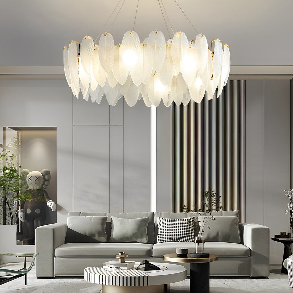 Glass Feathers Three Step Dimming Post-Modern Chandelier Dining Room Light Design