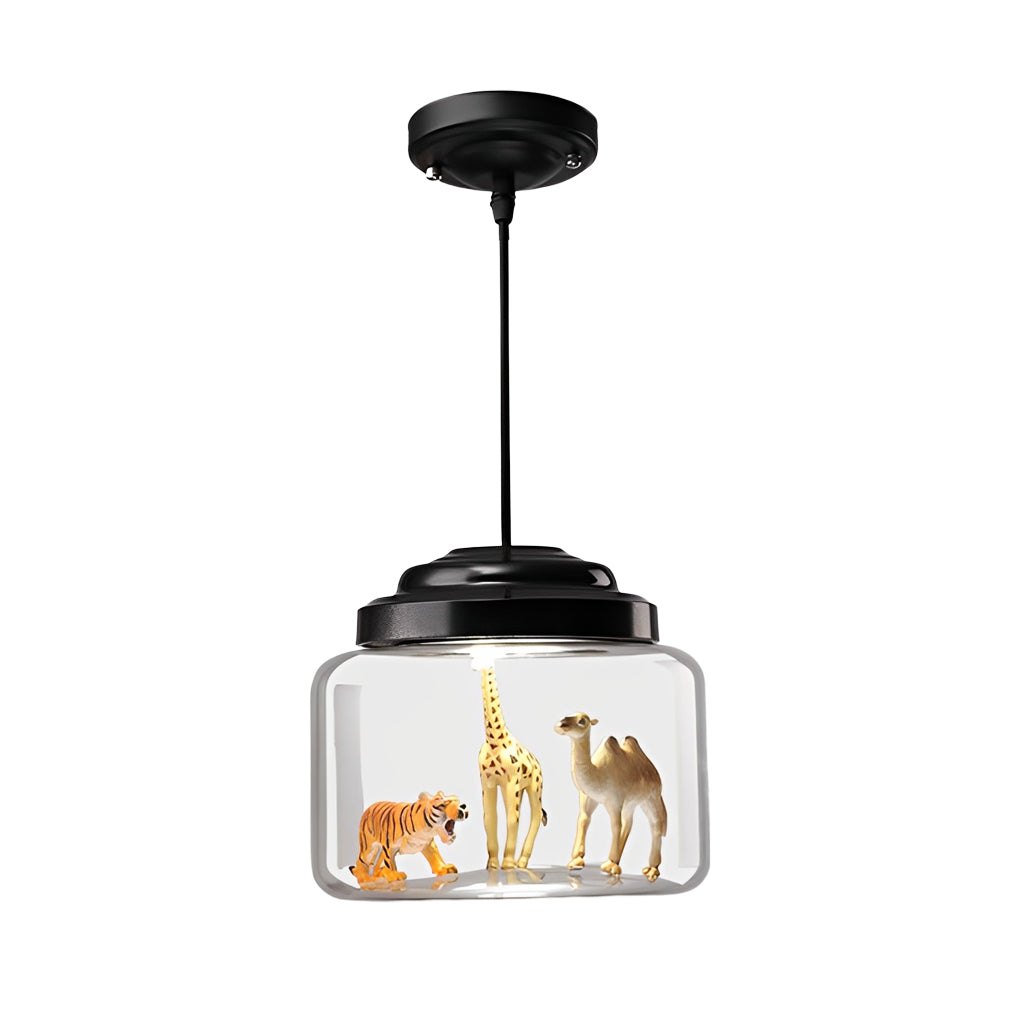 Personality Animal Model Decor Glass Jar LED Black Modern Pendant Lighting
