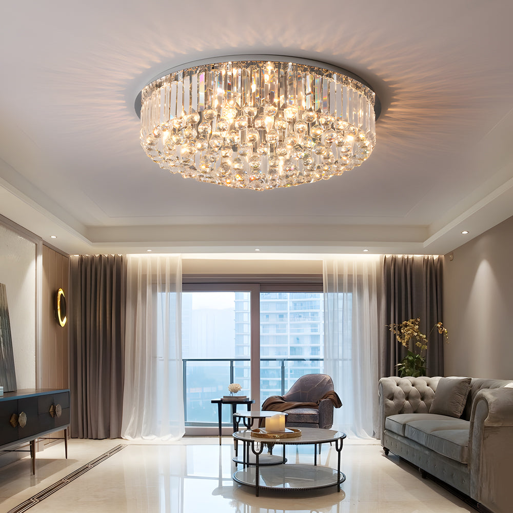 Round Crystal Flush Mount Light Luxury Modern Ceiling Lighting