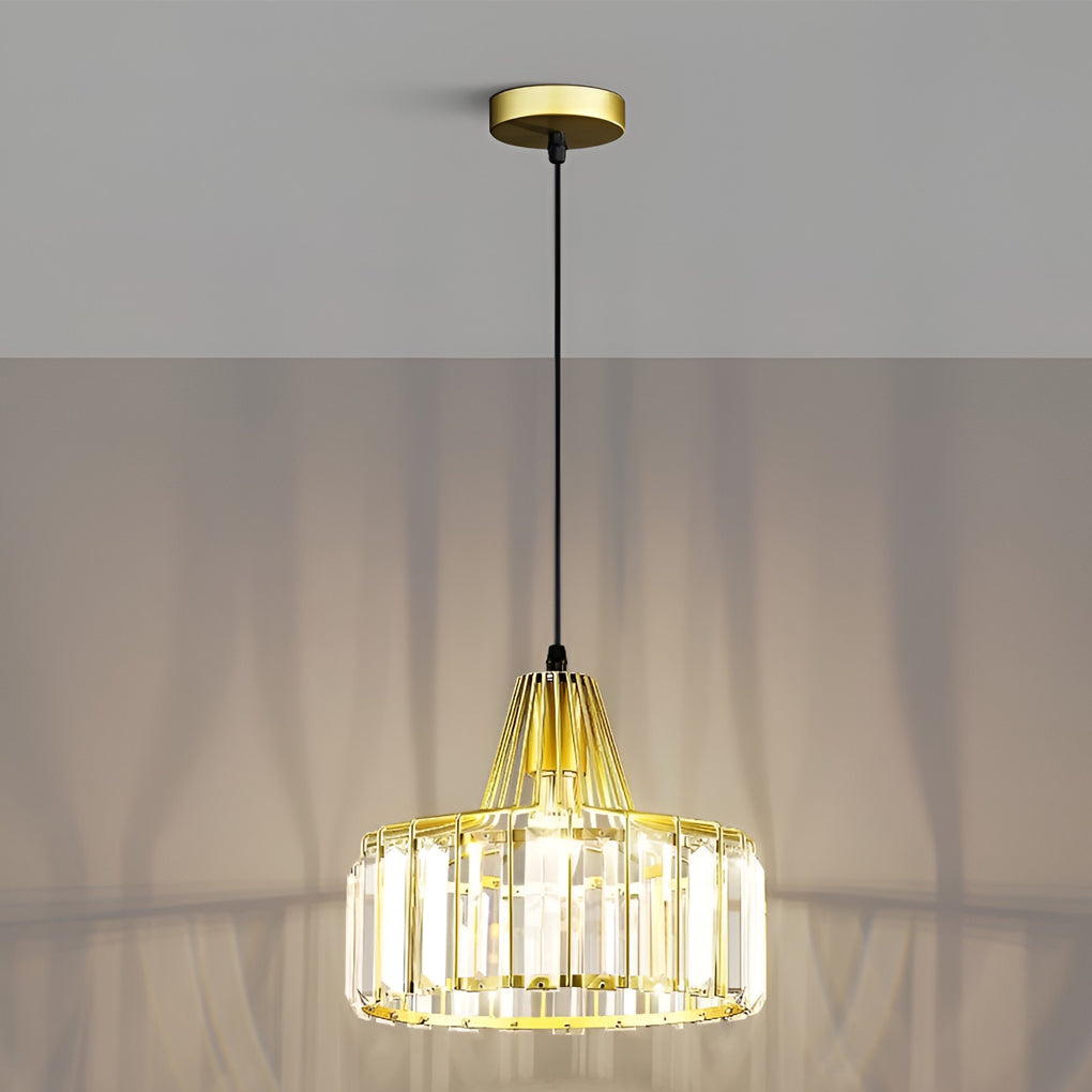 Drum-shaped Crystal Metal Modern Chandelier Pendant Light Hanging Light Fixture