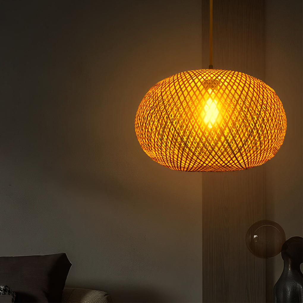 Round Creative Handmade Bamboo Rattan Modern Chandelier Pendant Lightings