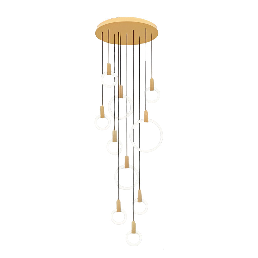 Minimalist Rings Stepless Dimming LED Nordic Duplex Stair Chandelier Design
