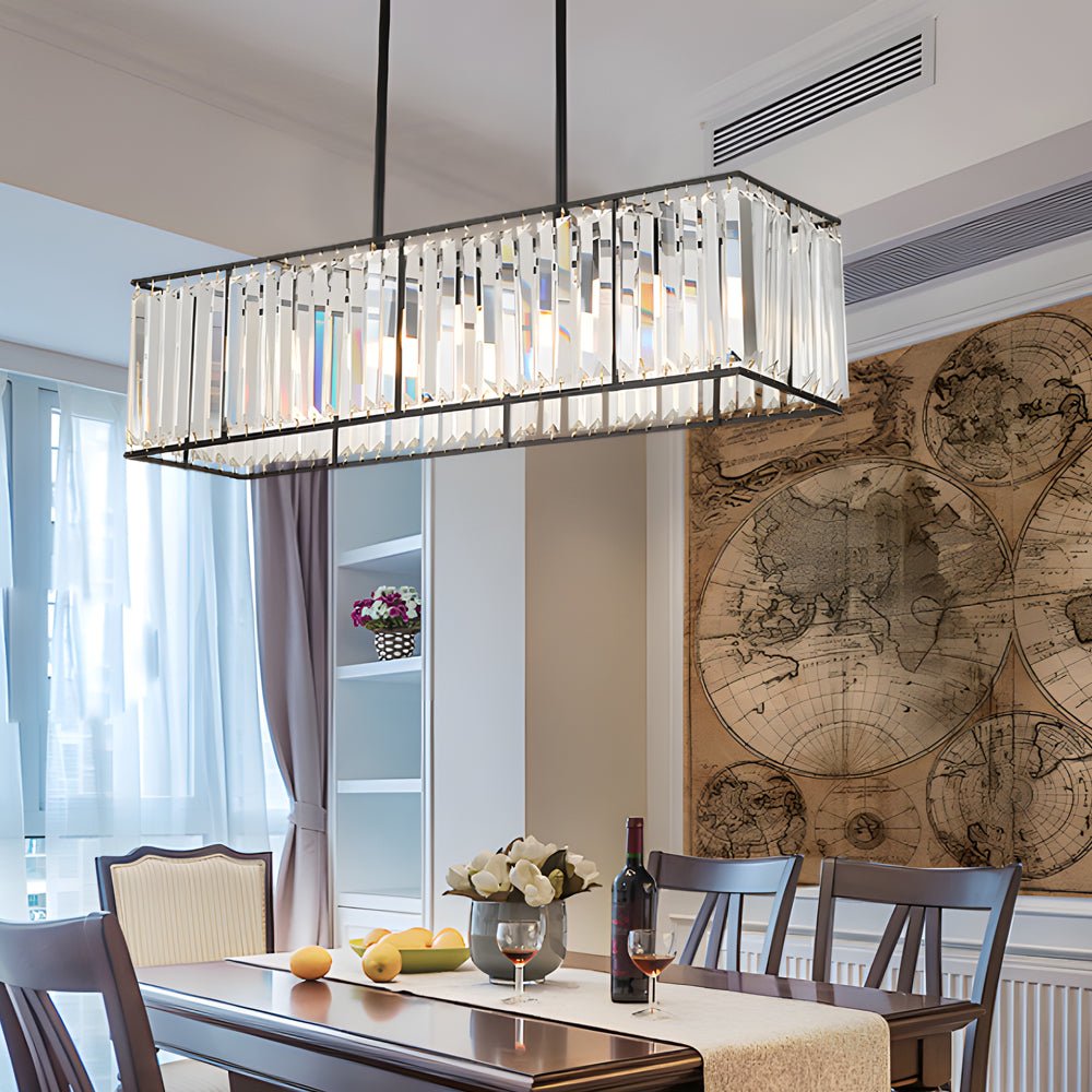 4 - Light Dimmable Kitchen Island Crystal Rectangle Chandelier