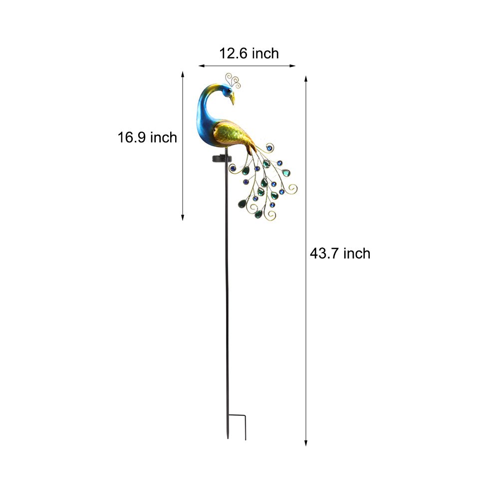 43.7 In. Peacock Solar - Powered Garden Stake - 2 - Pack