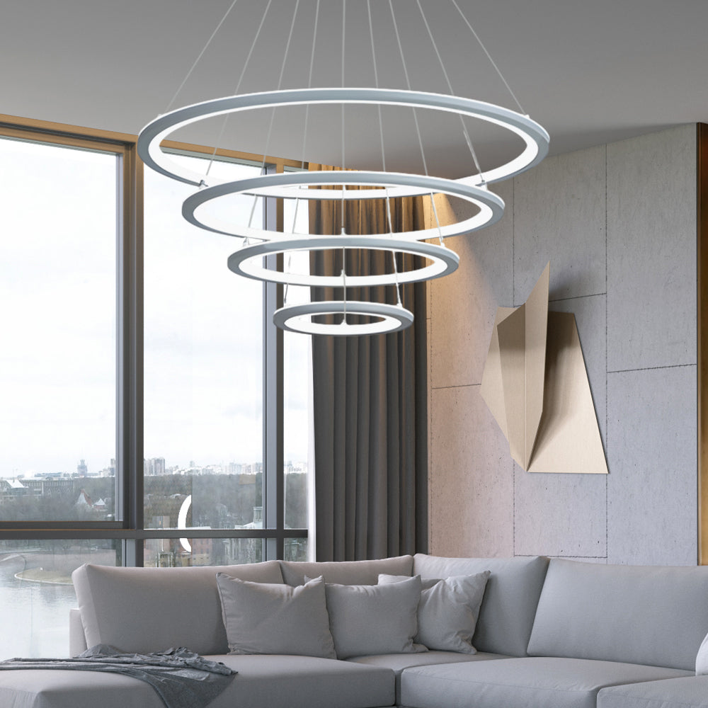 4 Rings Chandelier Light LED Mid-century Chandeliers with Remote Design